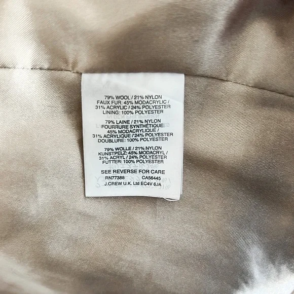 J. Crew Stadium Cloth Tan Wool Coat Jacket Womens Sz 8